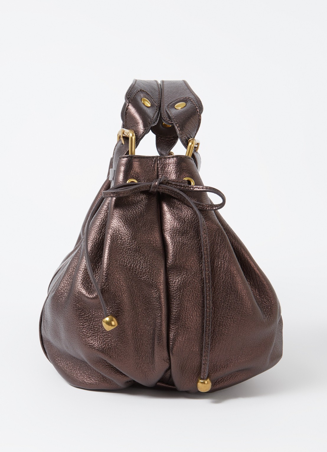 Gerard Darel 24H schoudertas van leer met metallic finish - detail 4 kastanjebruin