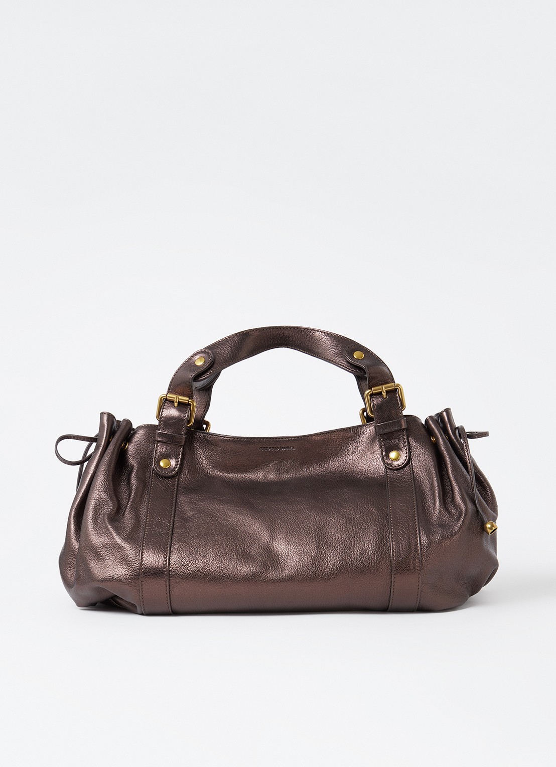 Gerard Darel 24H schoudertas van leer met metallic finish - voorkant 2 kastanjebruin
