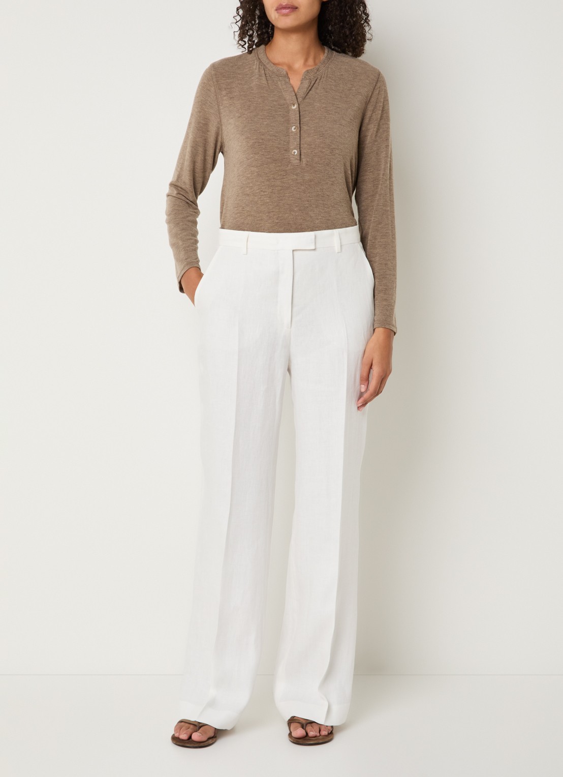 Gerard Darel Abelle high waist loose fit broek van linnen - voorkant 2 gebroken wit
