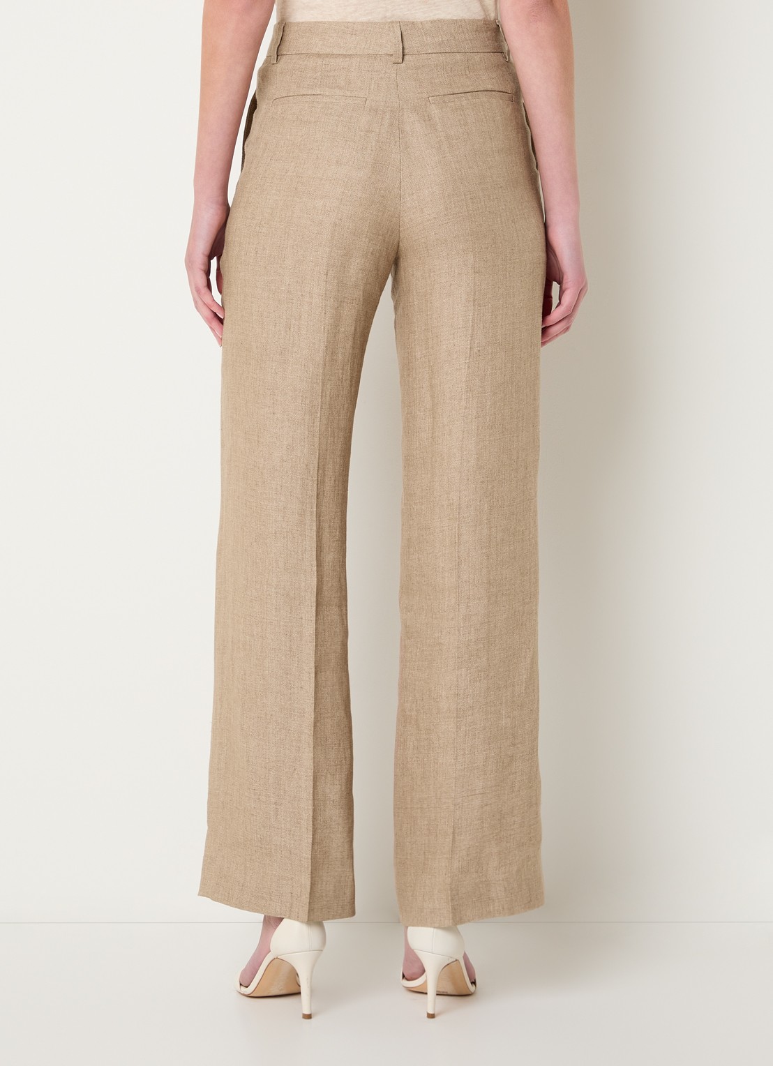 Gerard Darel Abigail high waist straight fit pantalon van linnen met steekzakken - achterkant 6 donkerbeige