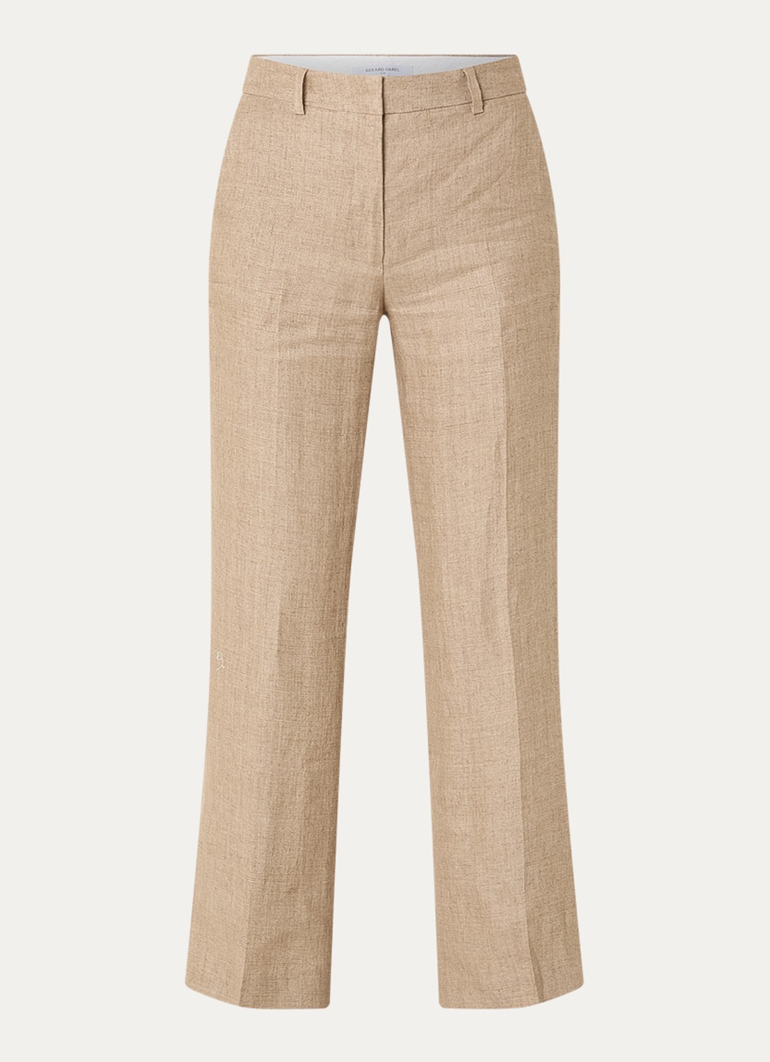 Gerard Darel Abigail high waist straight fit pantalon van linnen met steekzakken - voorkant donkerbeige