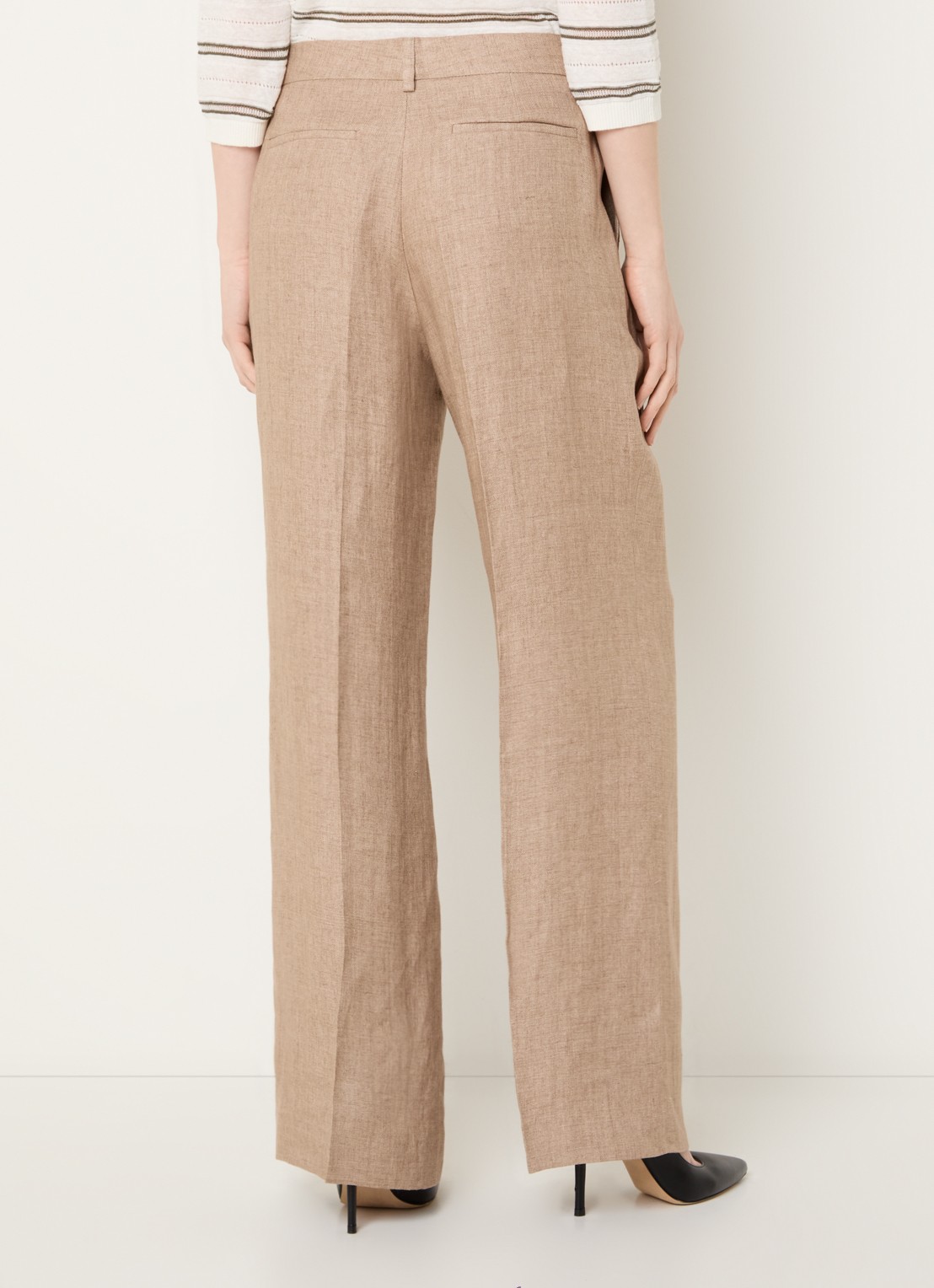 Gerard Darel Abigail high waist straight fit pantalon van linnen met steekzakken - achterkant 7 donkerbeige