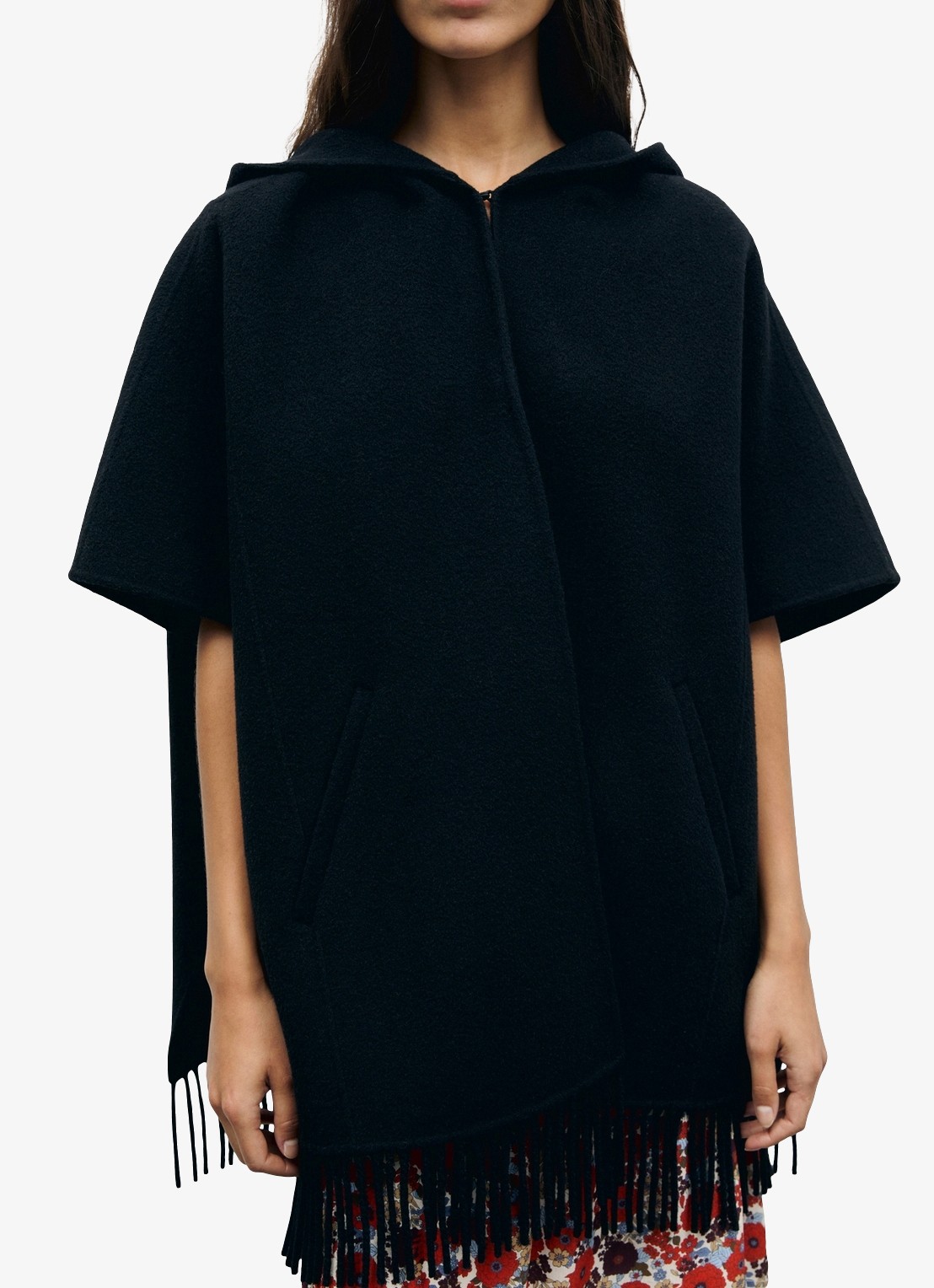 Gerard Darel Ady cape in wolblend met franjes - detail 2 zwart