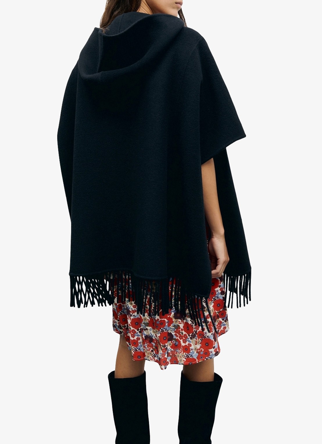 Gerard Darel Ady cape in wolblend met franjes - detail 4 zwart