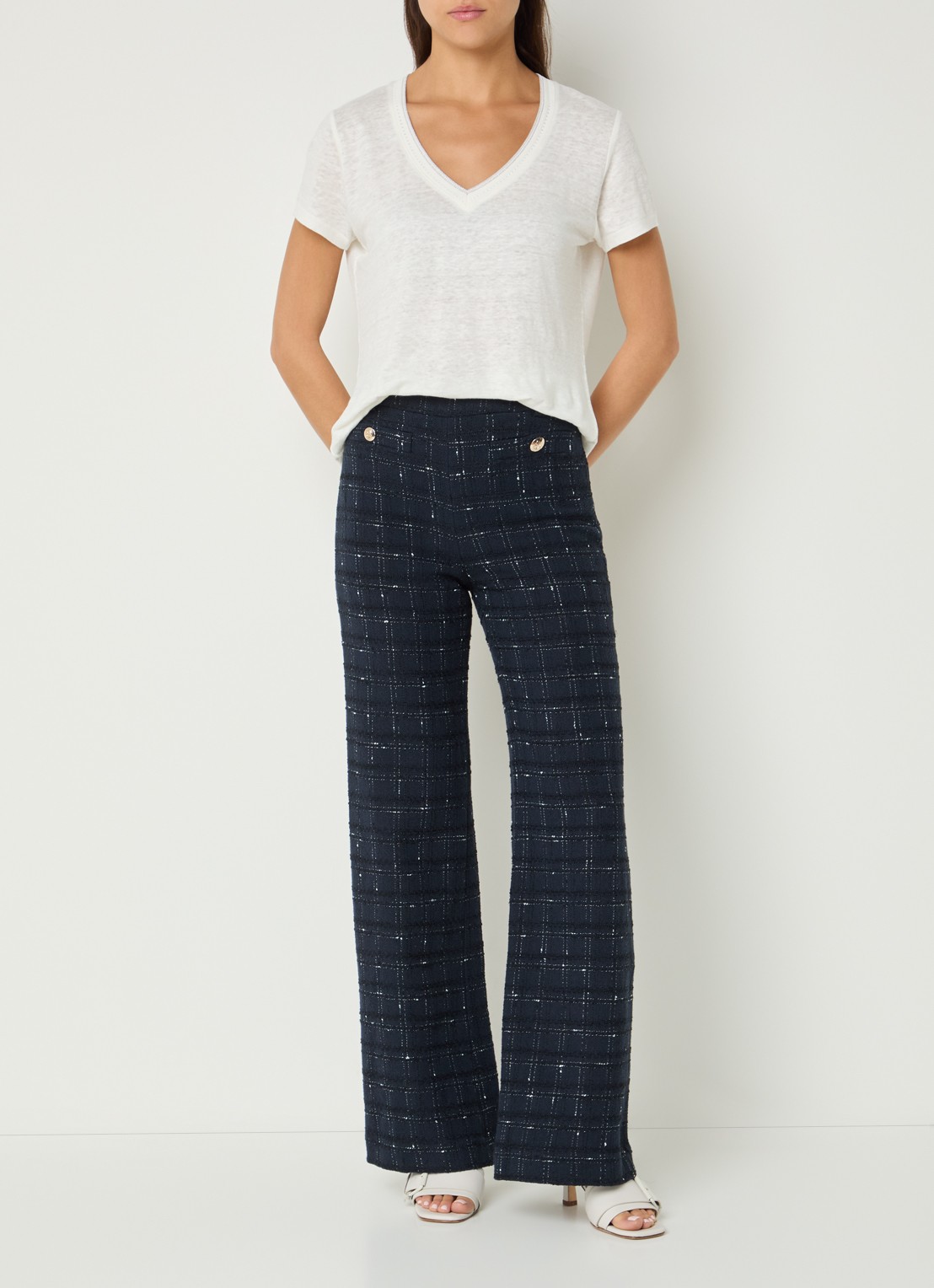 Gerard Darel Aleyna high waist flared fit pantalon met steekzakken - voorkant 3 donkerblauw