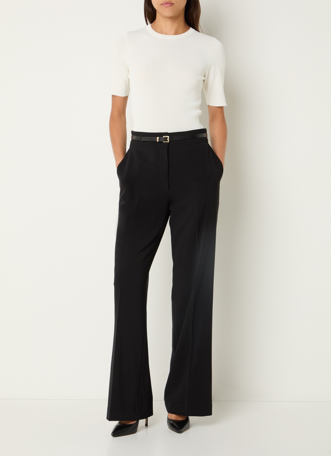 Gerard Darel Alyce high waist wide fit pantalon met steekzakken - voorkant 4 zwart