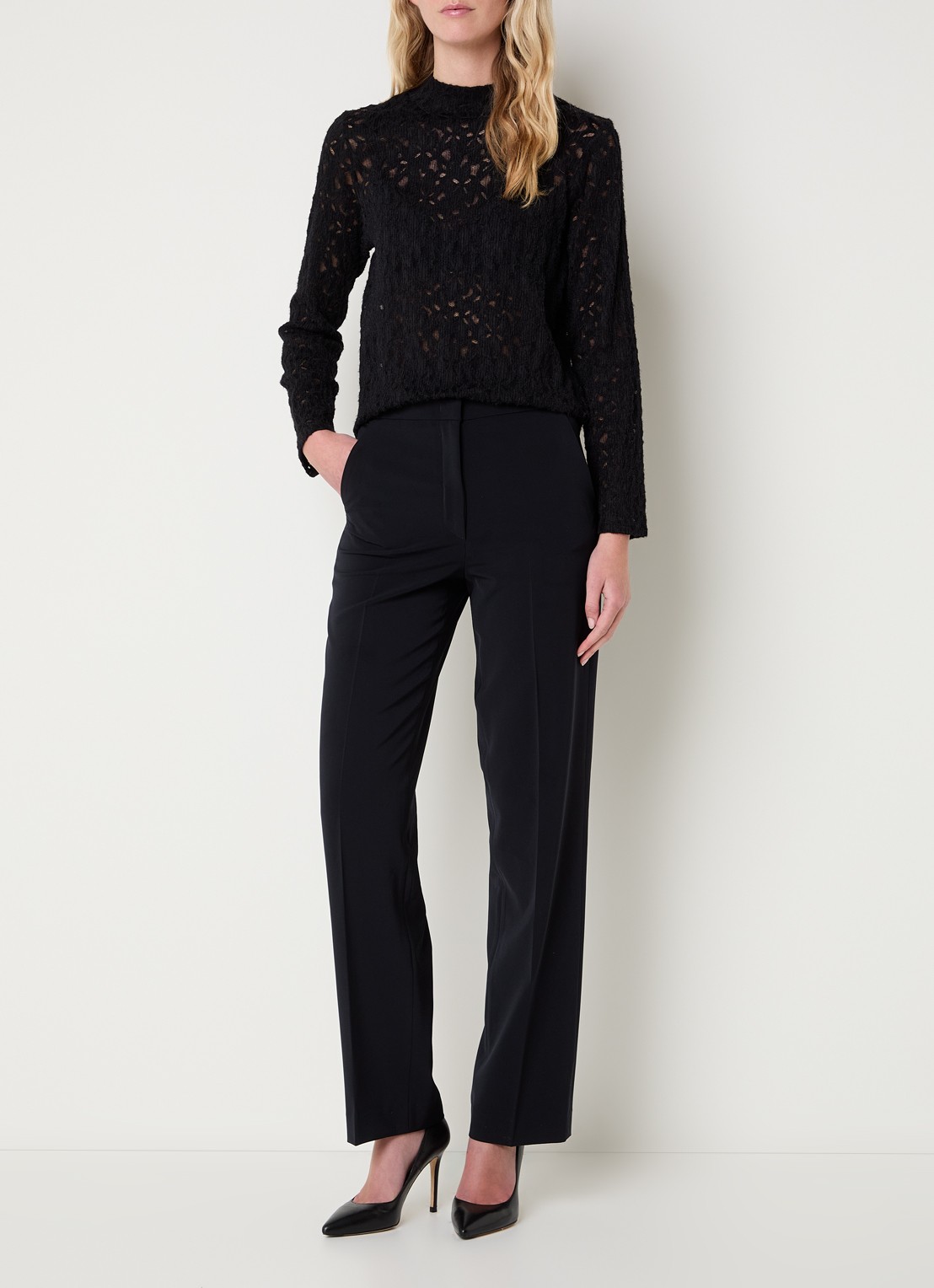 Gerard Darel Alycia high waist straight fit pantalon met steekzakken - voorkant 4 donkerblauw