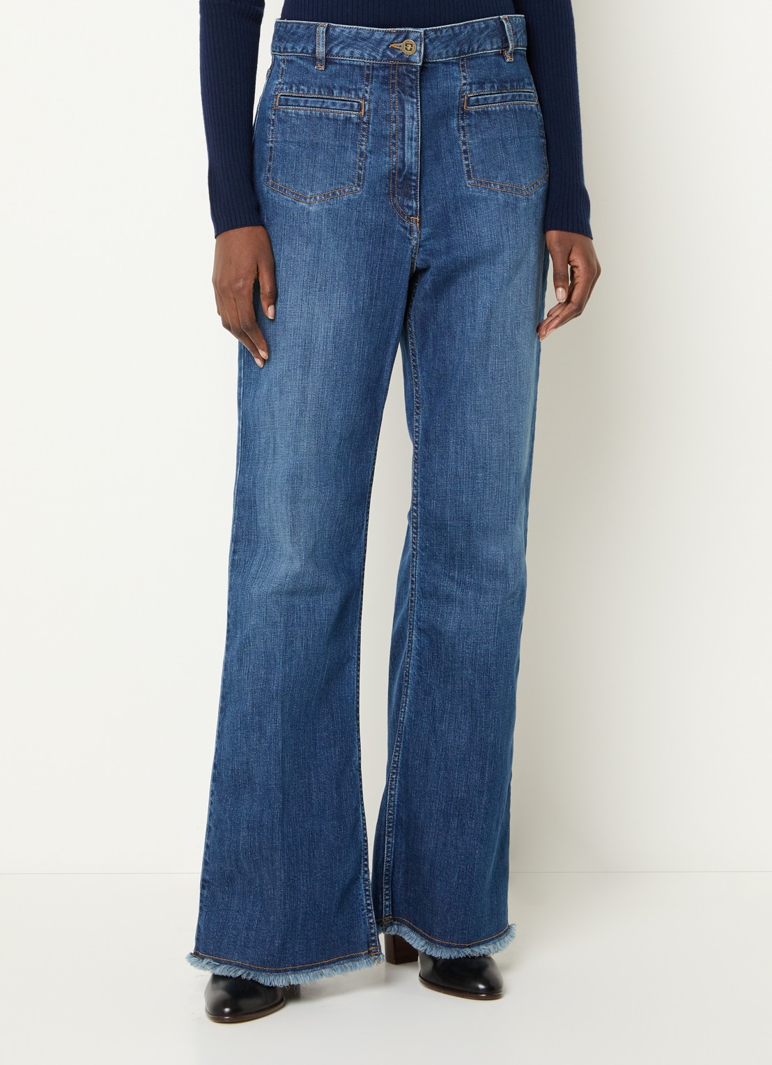 Gerard Darel Amandie high waist wide leg jeans met medium wassing - detail indigo