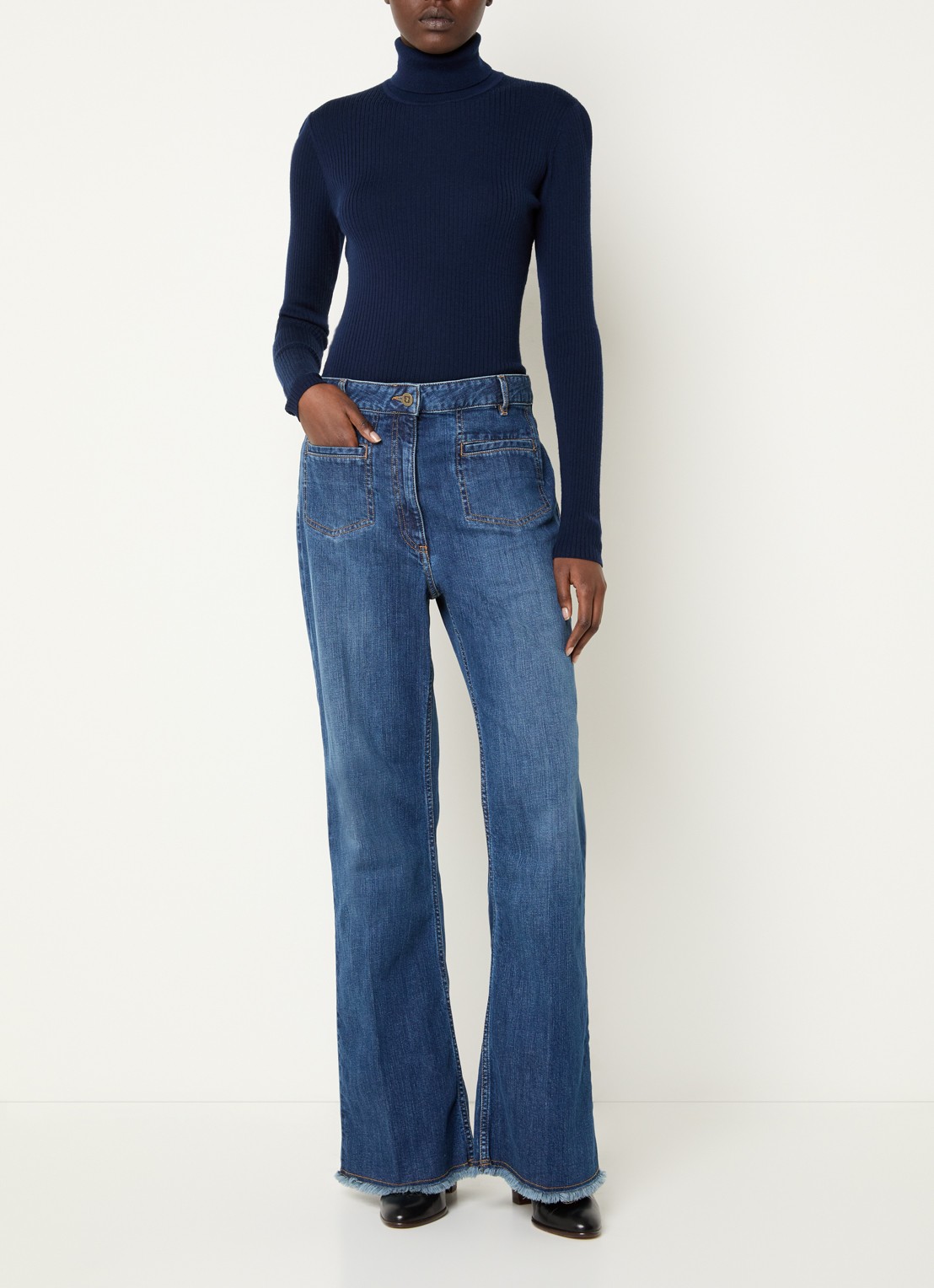 Gerard Darel Amandie high waist wide leg jeans met medium wassing - voorkant 3 indigo
