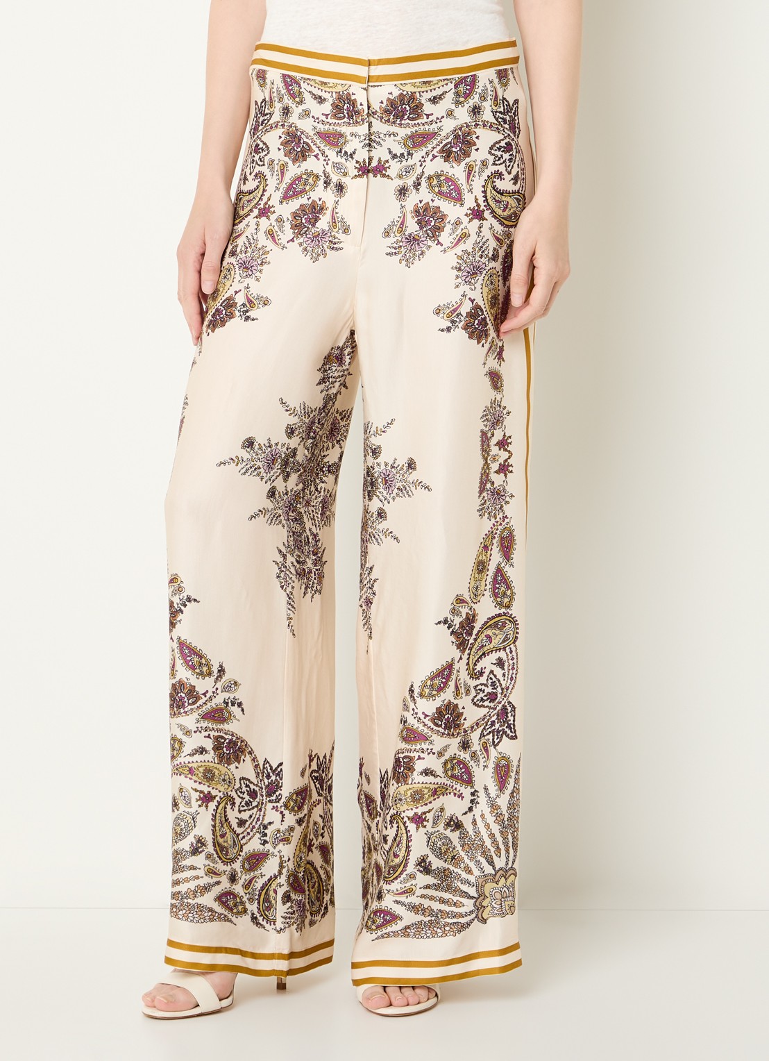 Gerard Darel Amanya high waist loose fit broek met print - detail 4 beige