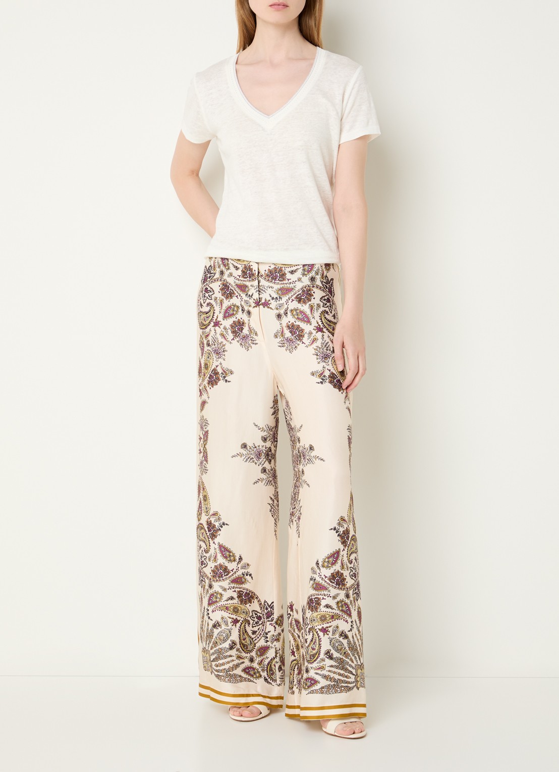 Gerard Darel Amanya high waist loose fit broek met print - voorkant 3 beige