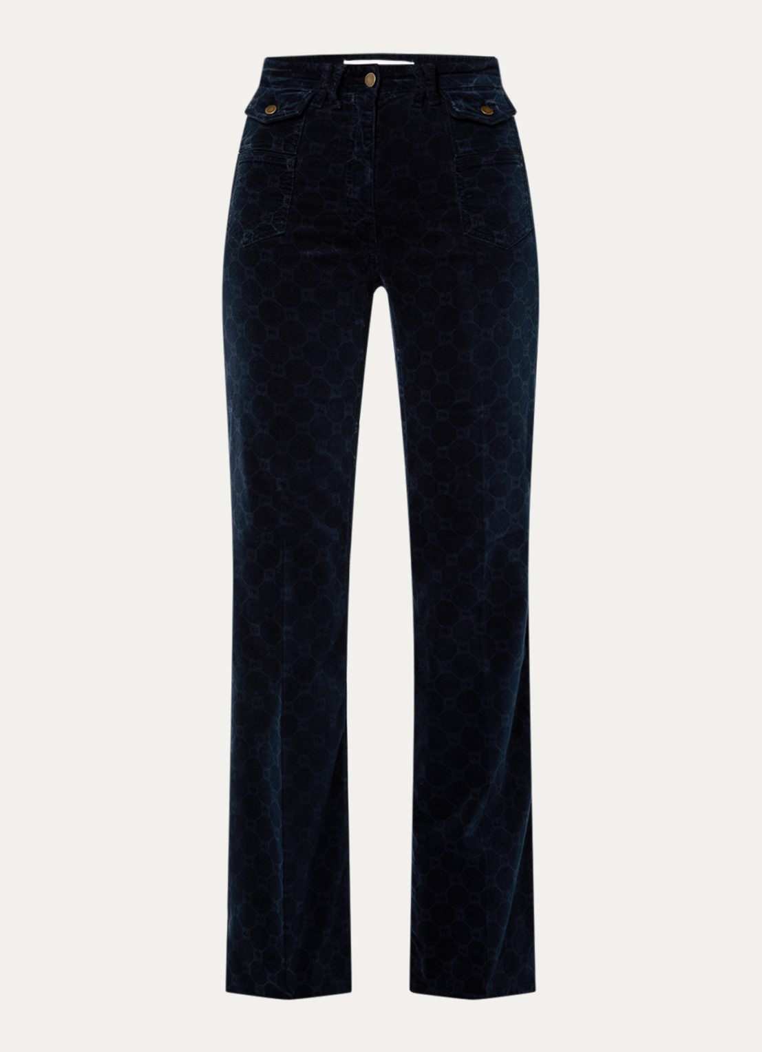 Gerard Darel Anna high waist flared fit broek van corduroy met logoprint - voorkant 2 donkerblauw