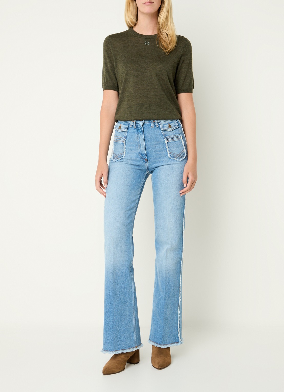 Gerard Darel Anna high waist flared jeans met lichte wassing - voorkant 5 indigo
