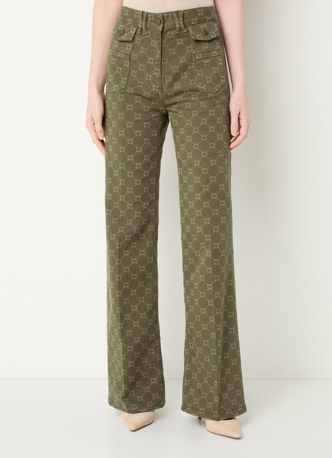 Gerard Darel Anna high waist flared jeans met logoborduring - detail 4 mosgroen