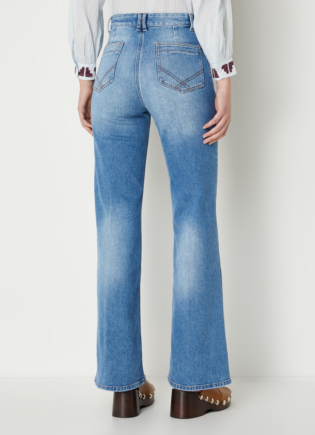 Gerard Darel Anna high waist flared jeans met opgestikte zakken  - achterkant 5 indigo