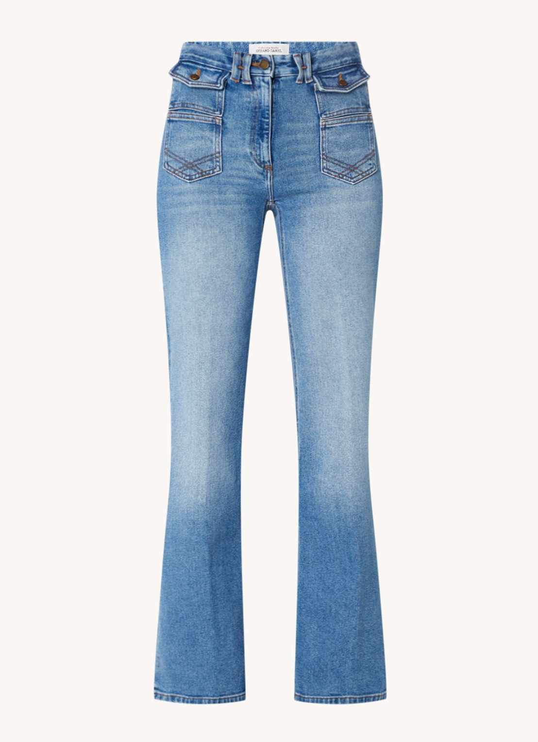 Gerard Darel Anna high waist flared jeans met opgestikte zakken  - voorkant indigo