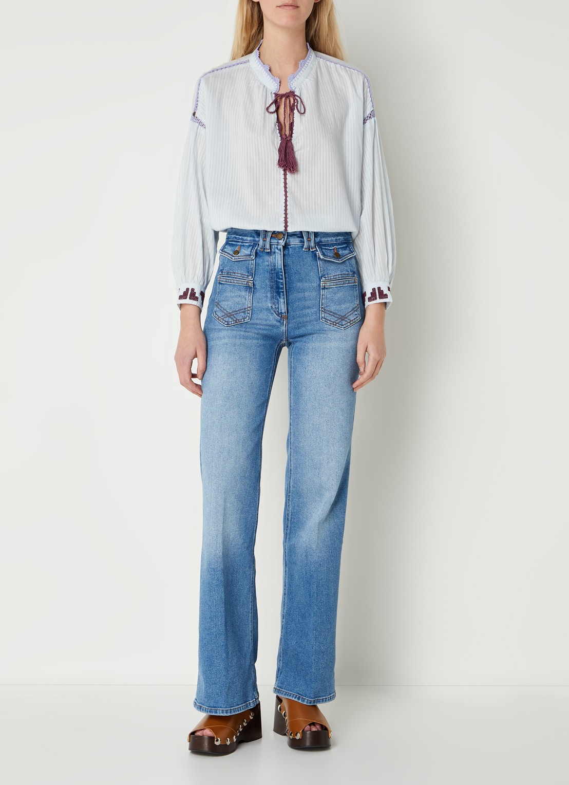 Gerard Darel Anna high waist flared jeans met opgestikte zakken  - voorkant 2 indigo
