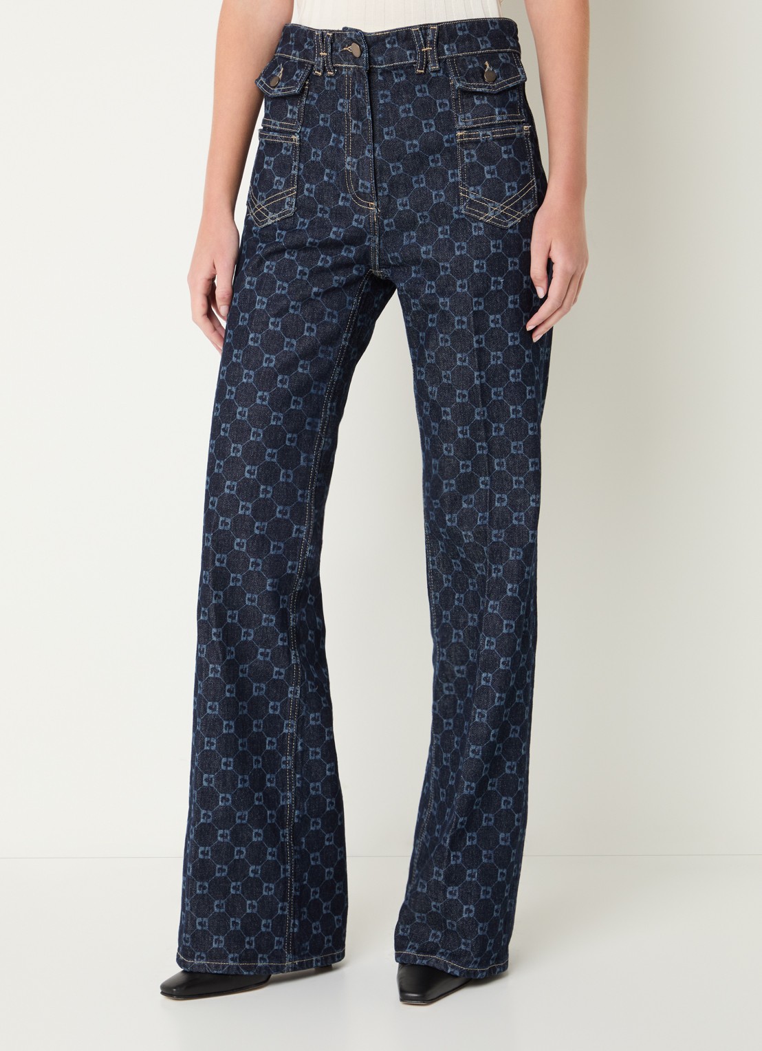 Gerard Darel Anna high waist flared jeans met print - detail indigo