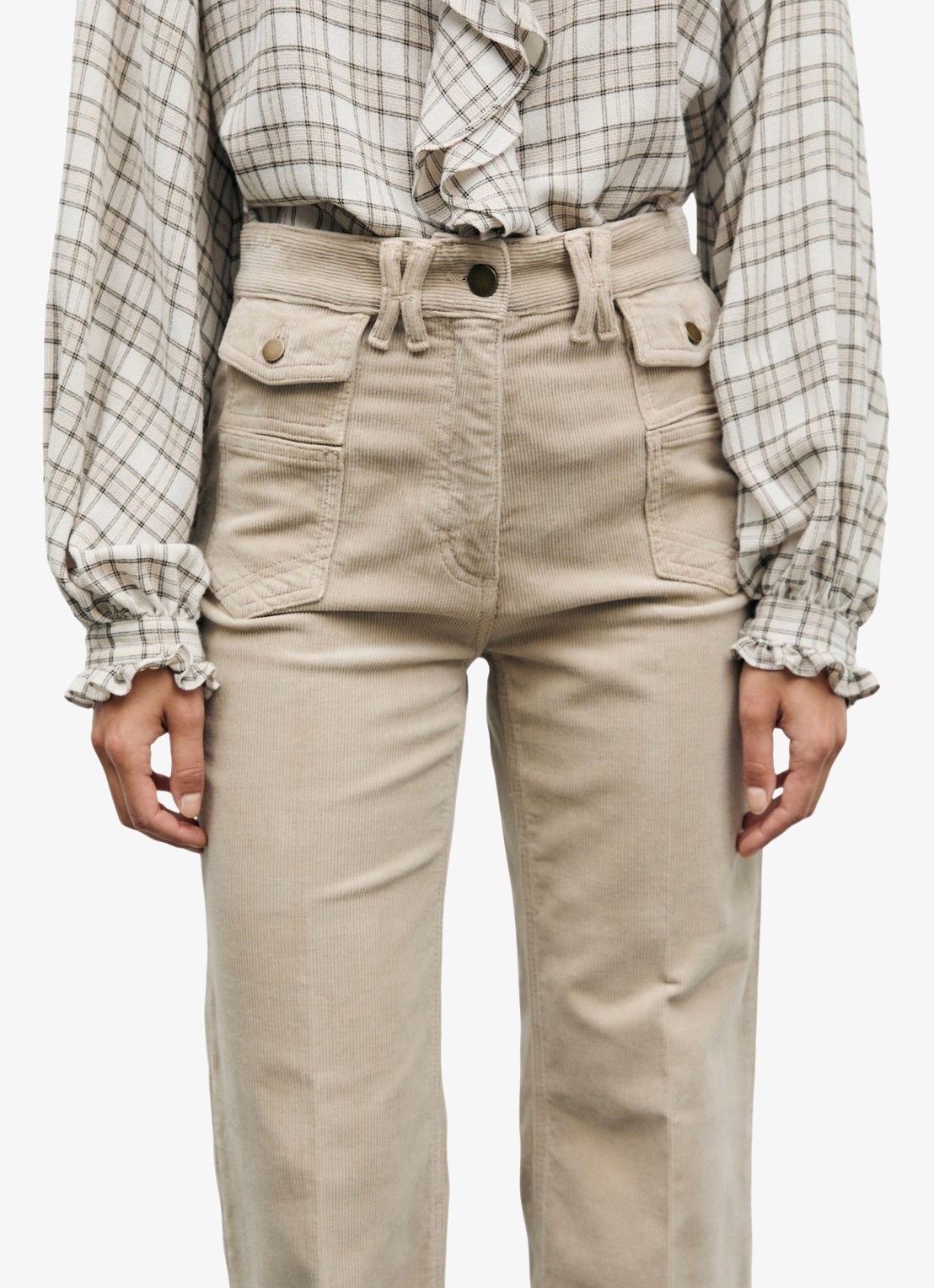 Gerard Darel Anna high waist flared jeans van corduroy - detail beige