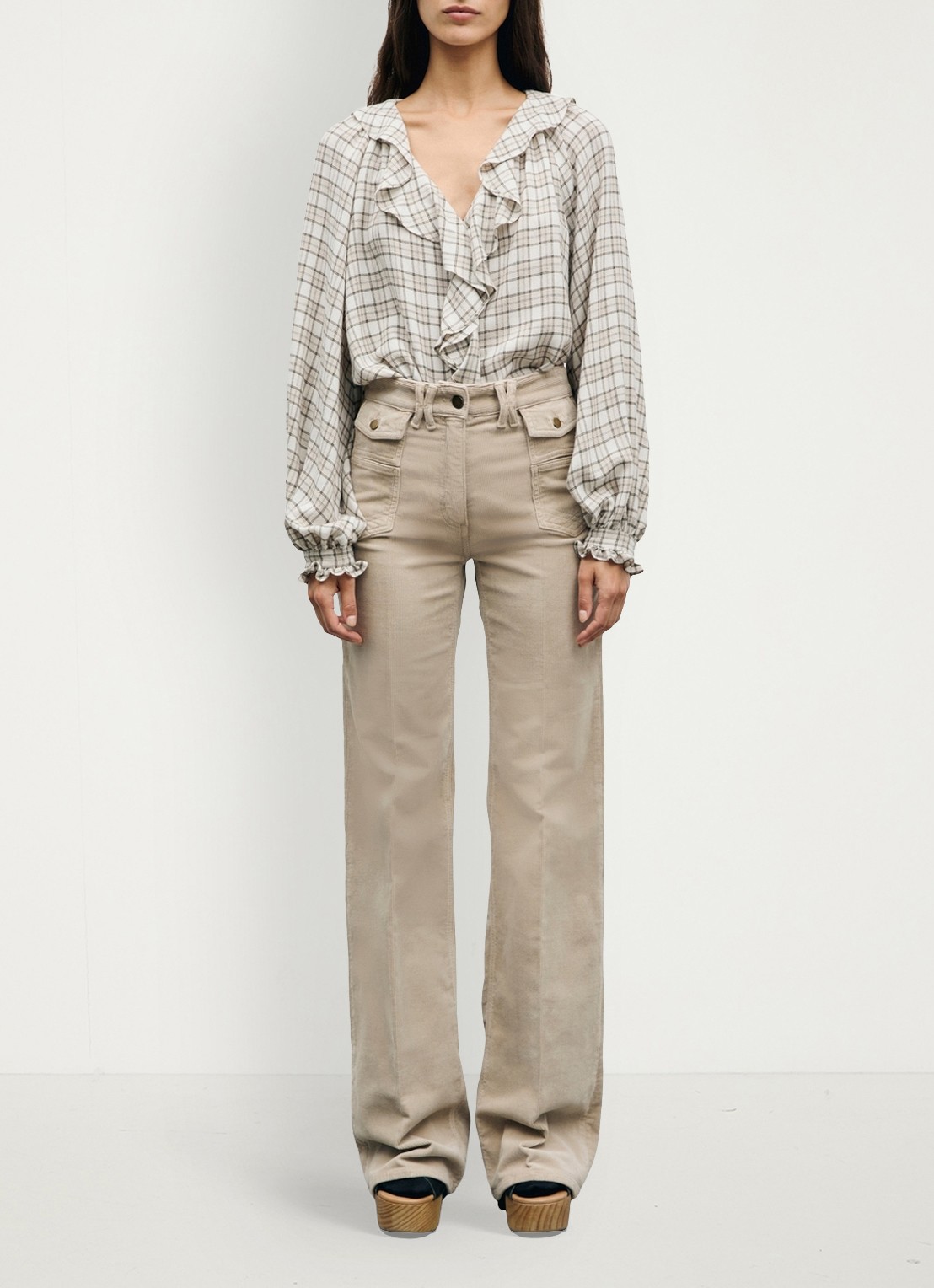 Gerard Darel Anna high waist flared jeans van corduroy - voorkant 5 beige