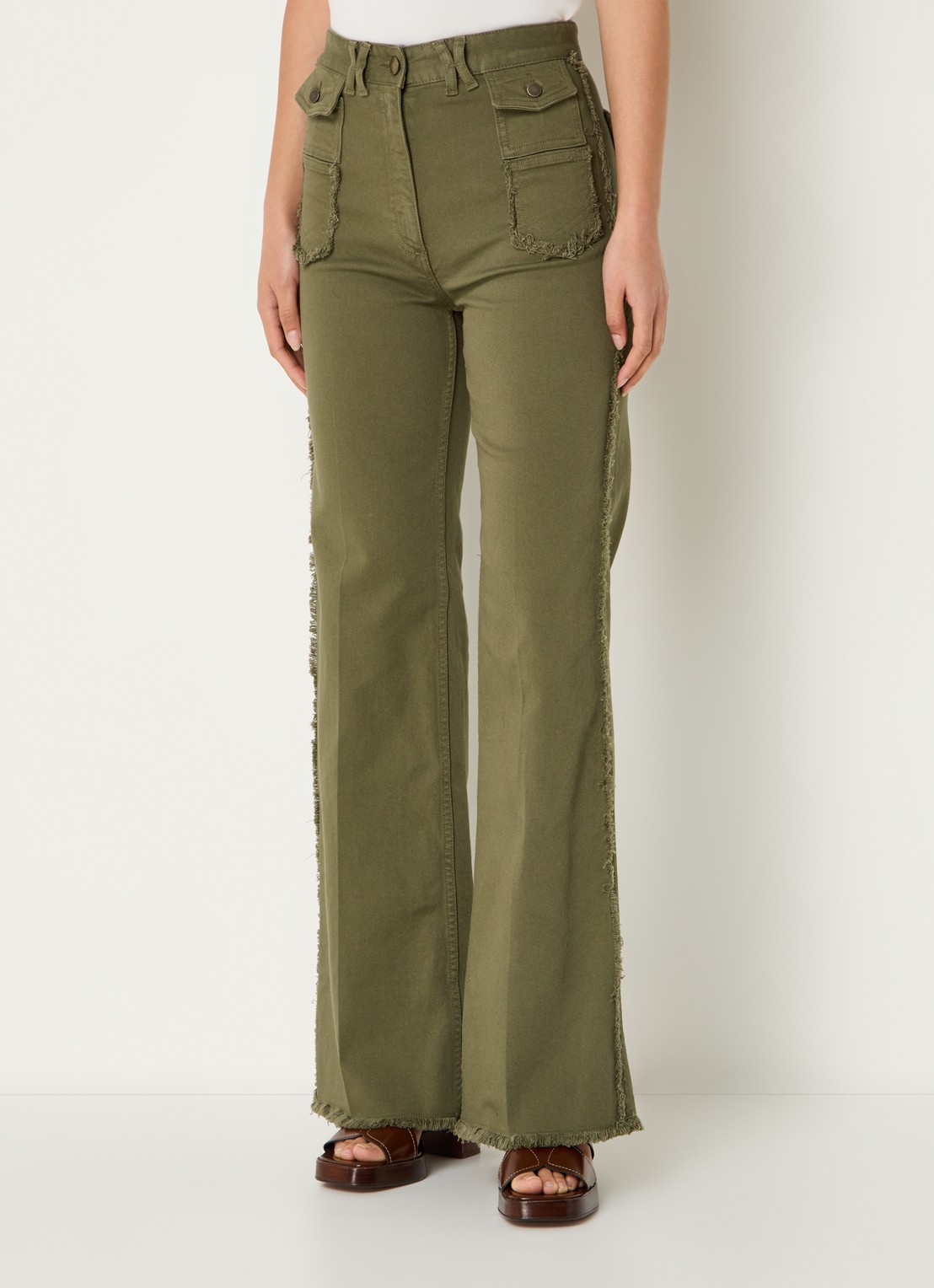 Gerard Darel ANNA high waist straight leg jeans met gekleurde wassing - detail 2 legergroen