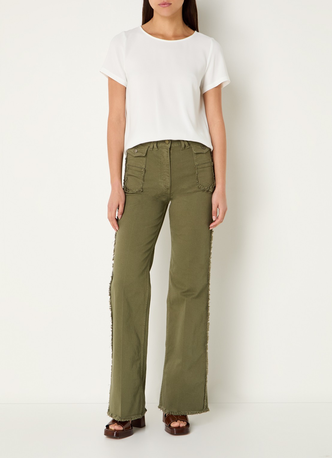 Gerard Darel ANNA high waist straight leg jeans met gekleurde wassing - voorkant 4 legergroen