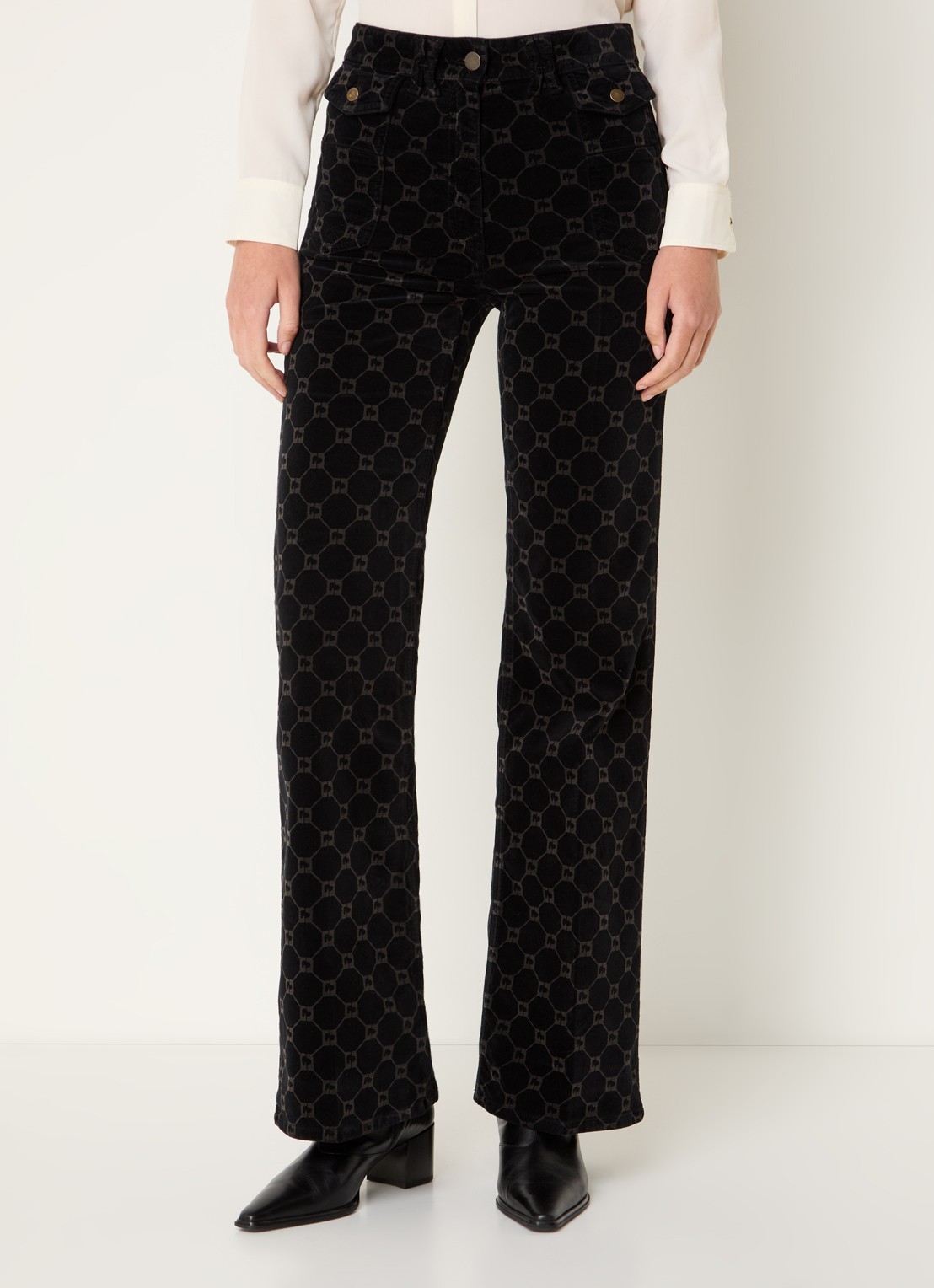 Gerard Darel Anna high waisted loose fit jeans met logoprint  - detail 3 zwart