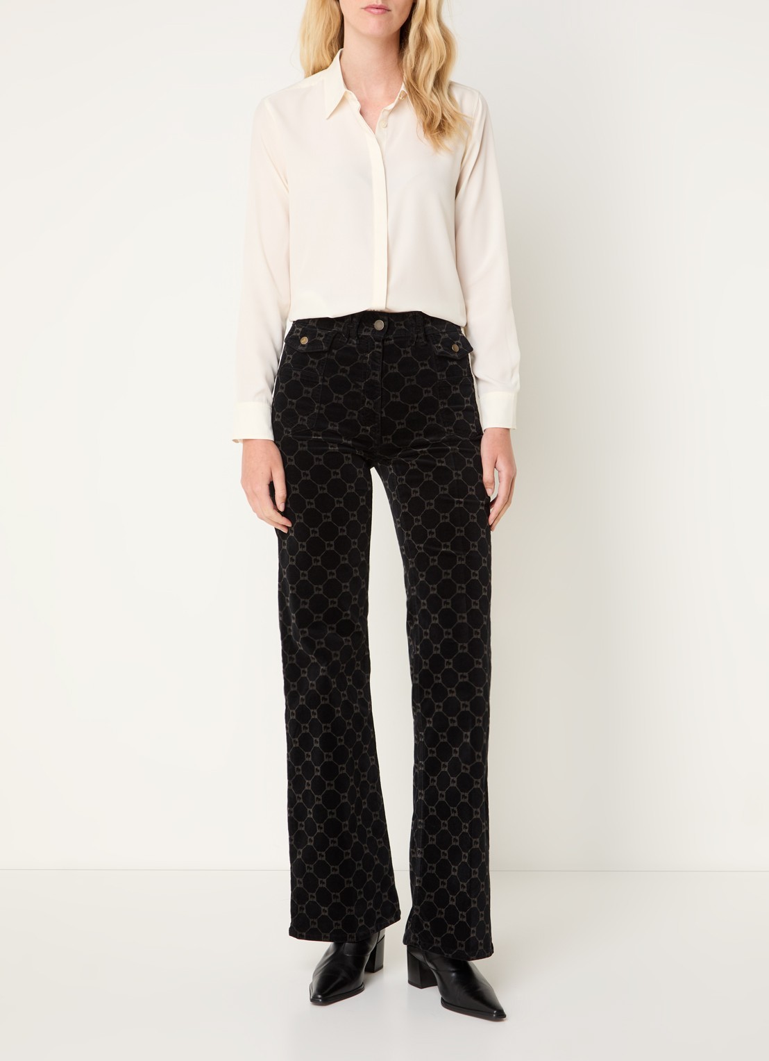 Gerard Darel Anna high waisted loose fit jeans met logoprint  - voorkant 2 zwart