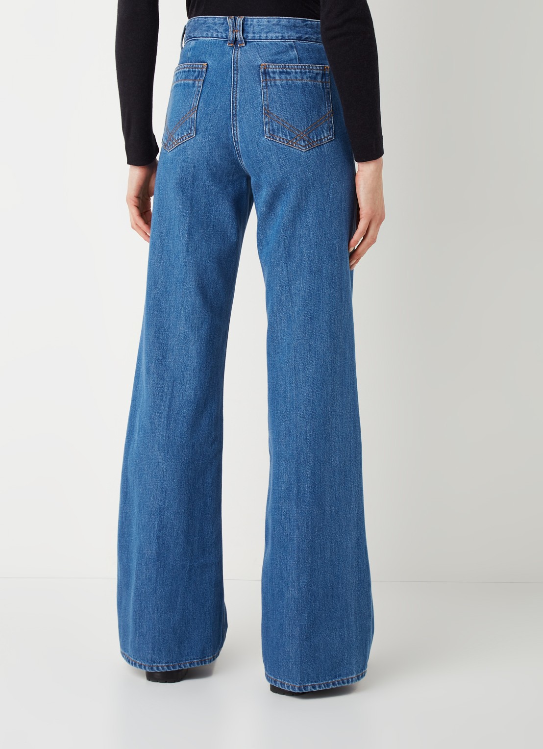 Gerard Darel Anna mid waist straight leg jeans met klepzakken - achterkant indigo