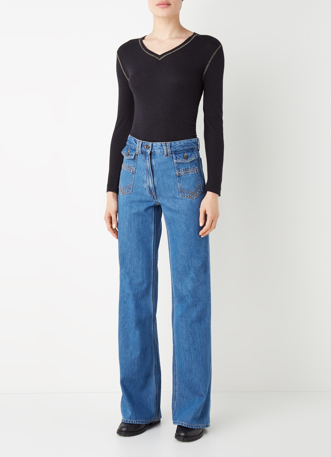 Gerard Darel Anna mid waist straight leg jeans met klepzakken - voorkant 5 indigo