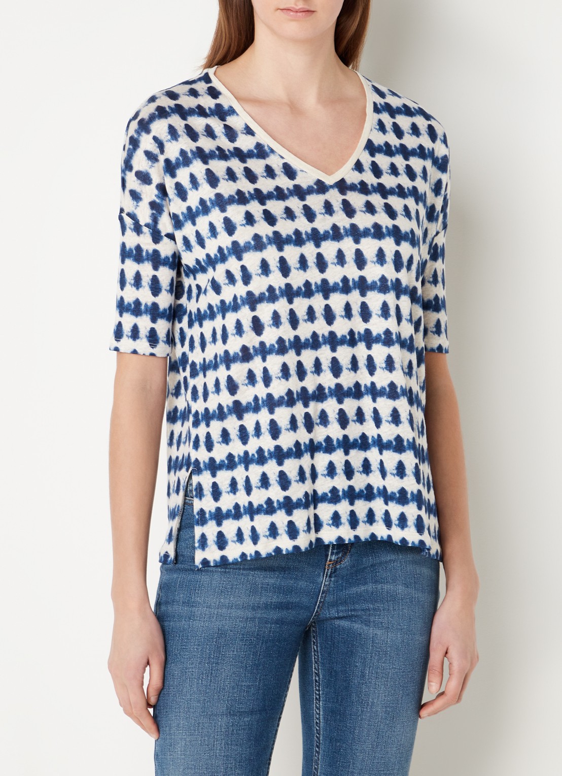 Gerard Darel Appoline fijngebreid T-shirt van linnen met tie-dye dessin - detail donkerblauw