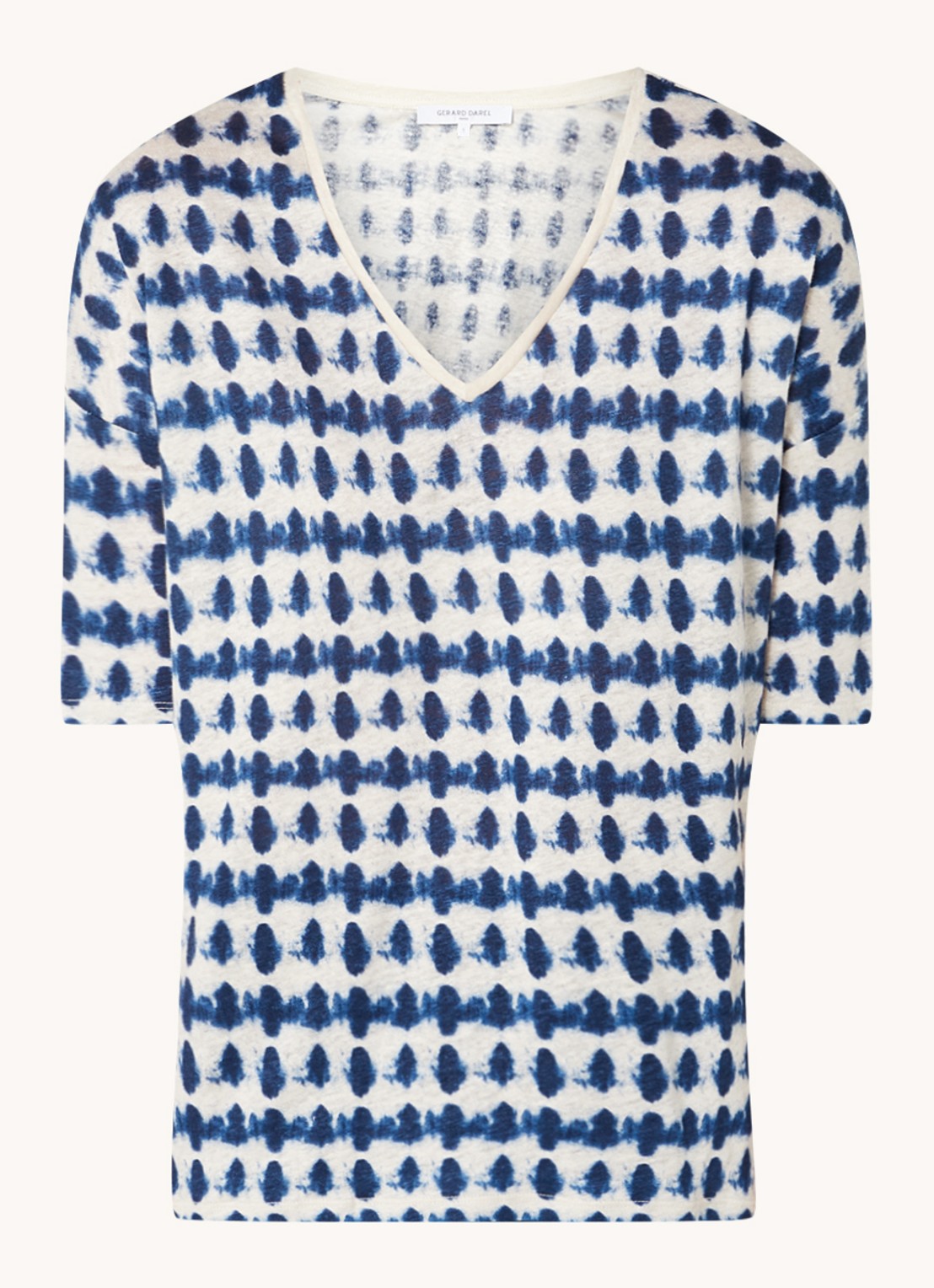 Gerard Darel Appoline fijngebreid T-shirt van linnen met tie-dye dessin - voorkant 2 donkerblauw