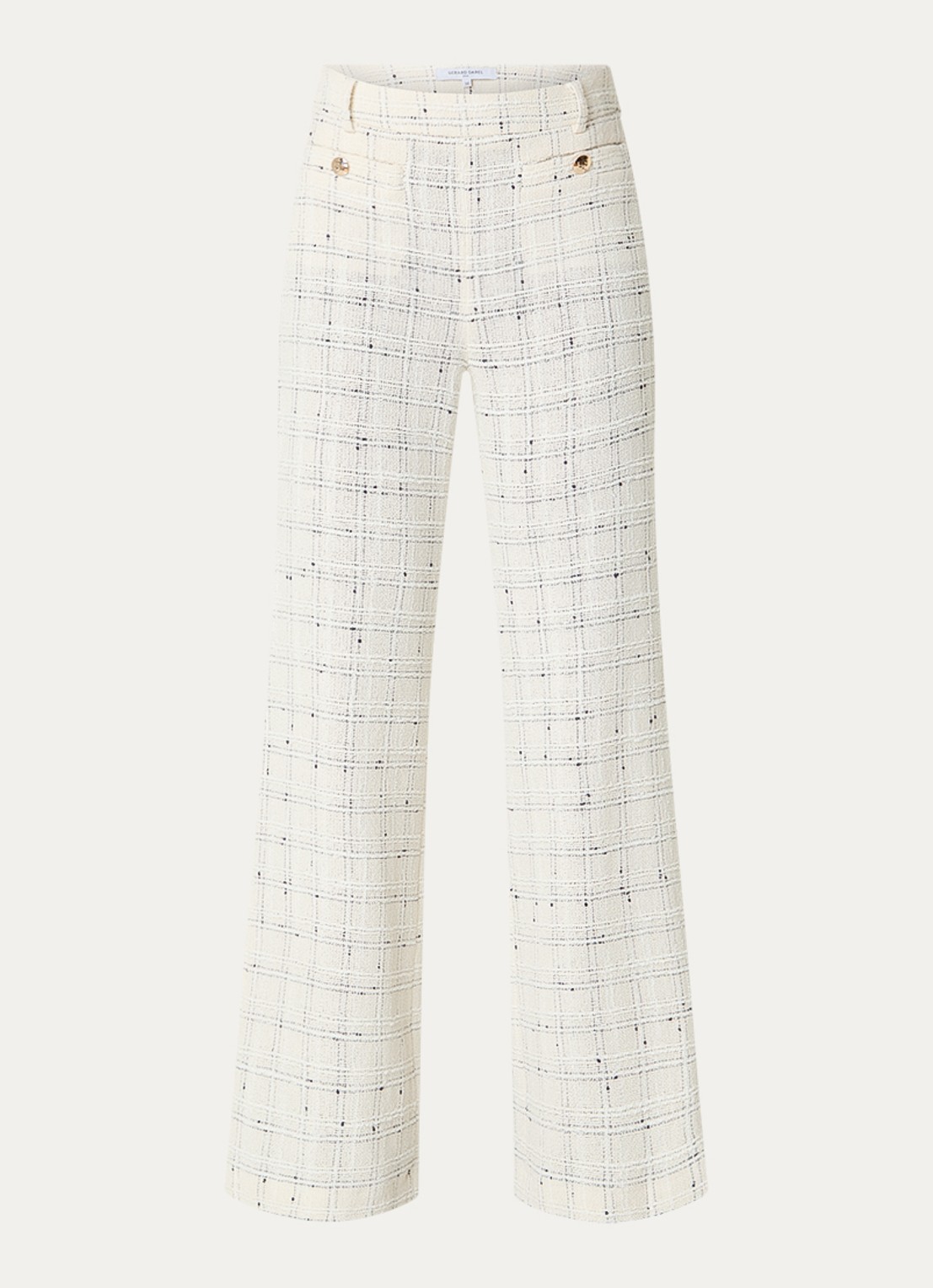 Gerard Darel Ariela mid waist flared fit broek met ruitdessin - voorkant creme