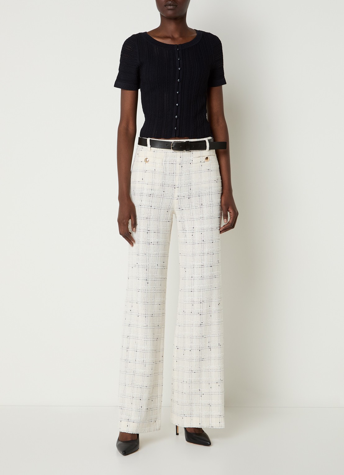 Gerard Darel Ariela mid waist flared fit broek met ruitdessin - voorkant 2 creme