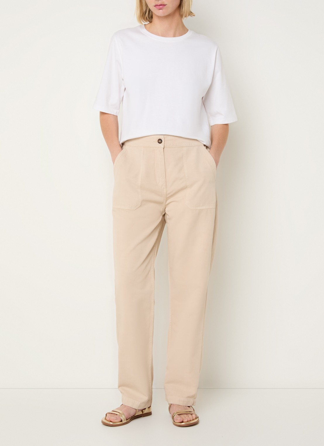 Gerard Darel Audette mid waist pantalon in linnenblend - voorkant 3 beige