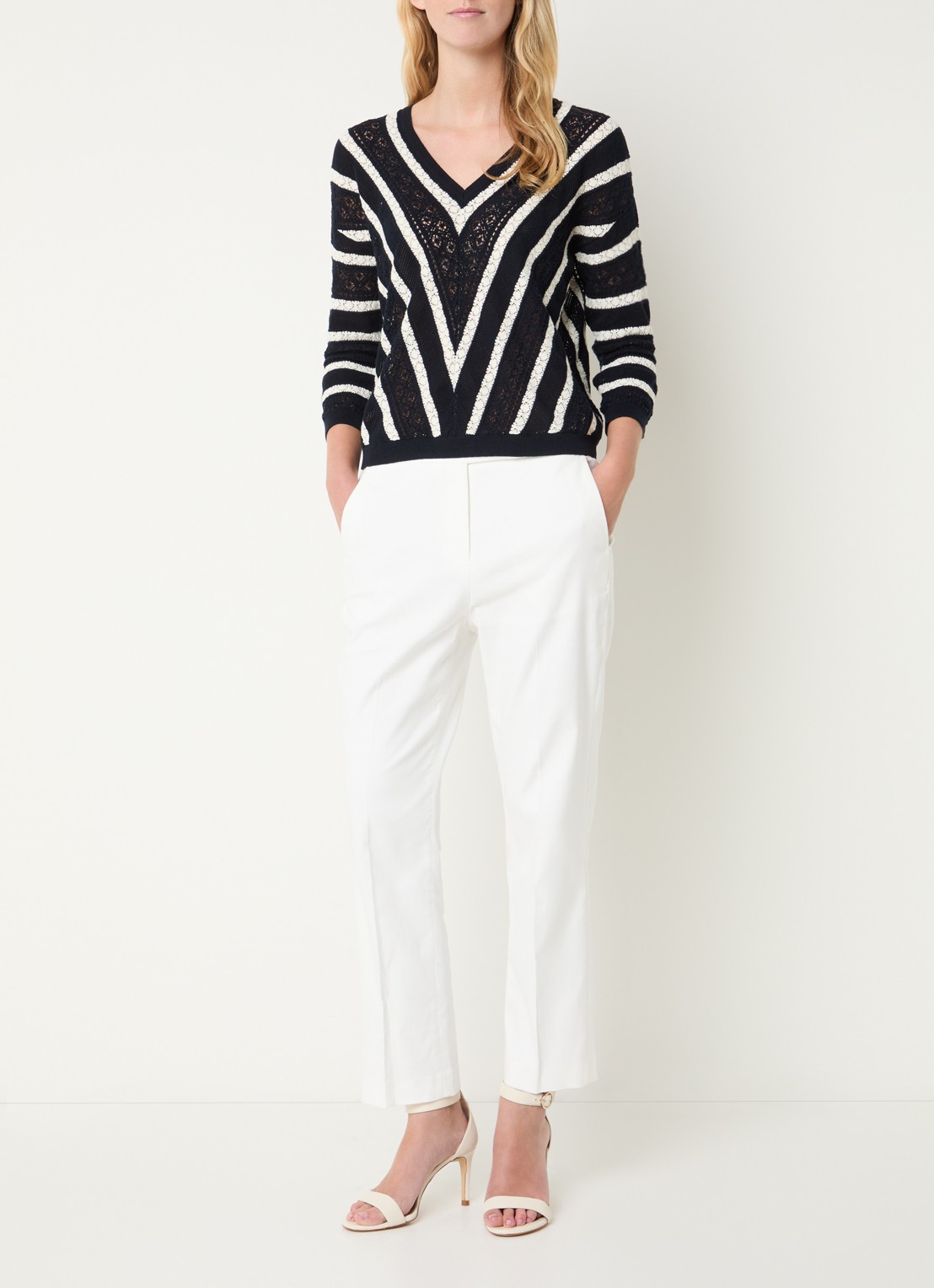 Gerard Darel Auria high waist cropped slim fit pantalon met steekzakken - voorkant 4 gebroken wit