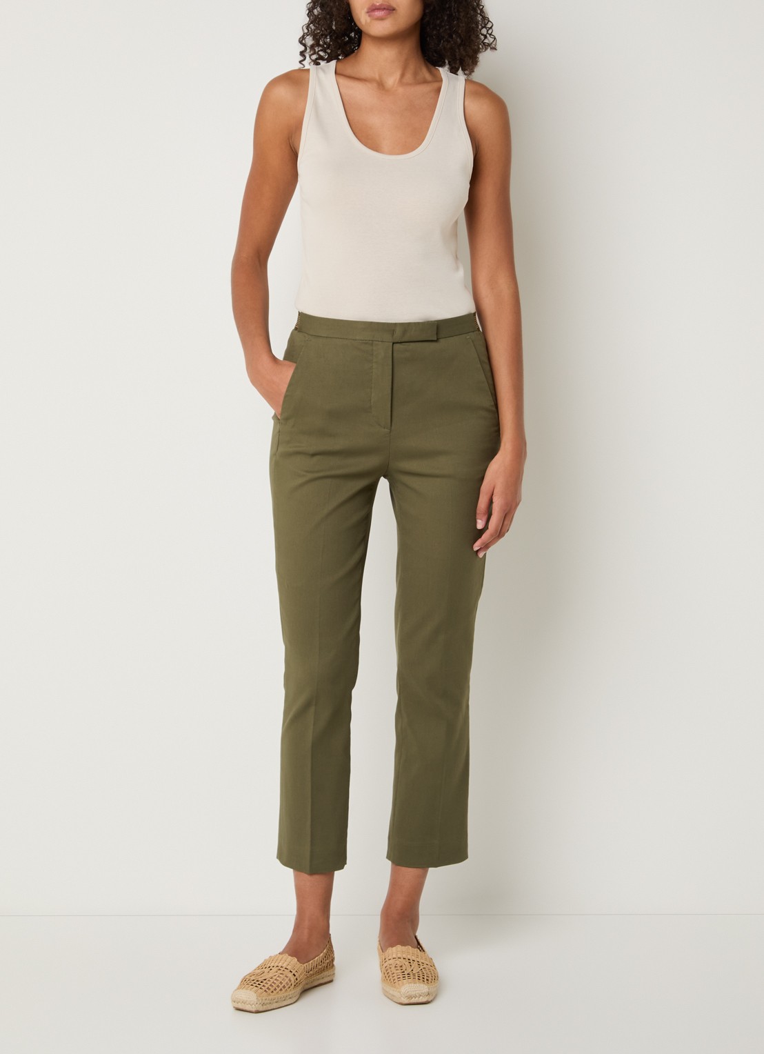 Gerard Darel Auria high waist cropped slim fit pantalon met steekzakken - voorkant 4 bronsgroen
