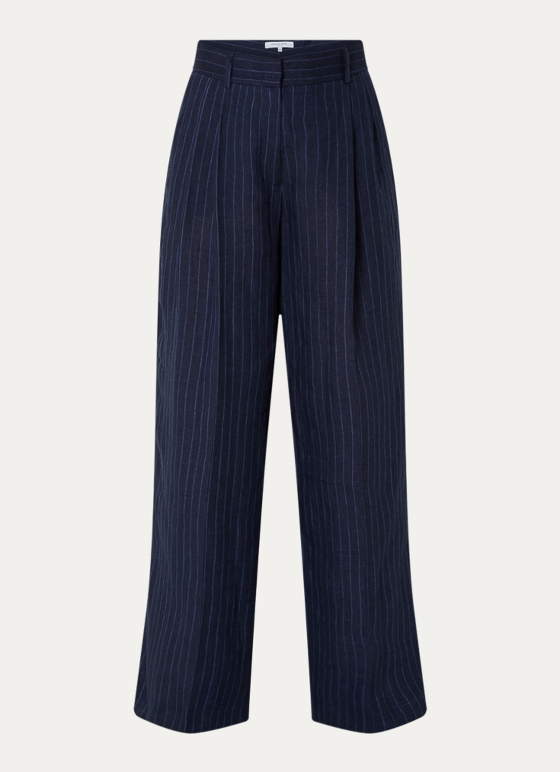 Gerard Darel Ayla high waist wide fit pantalon van linnen met krijtstreep - voorkant 2 donkerblauw