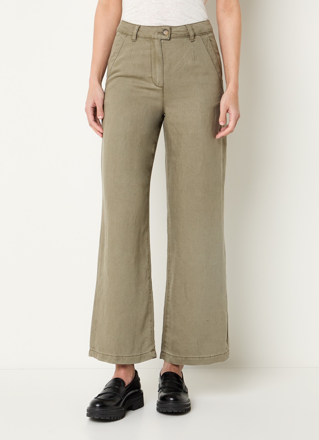 Gerard Darel Azilia high waist wide fit chino met steekzakken - detail 4 mosgroen