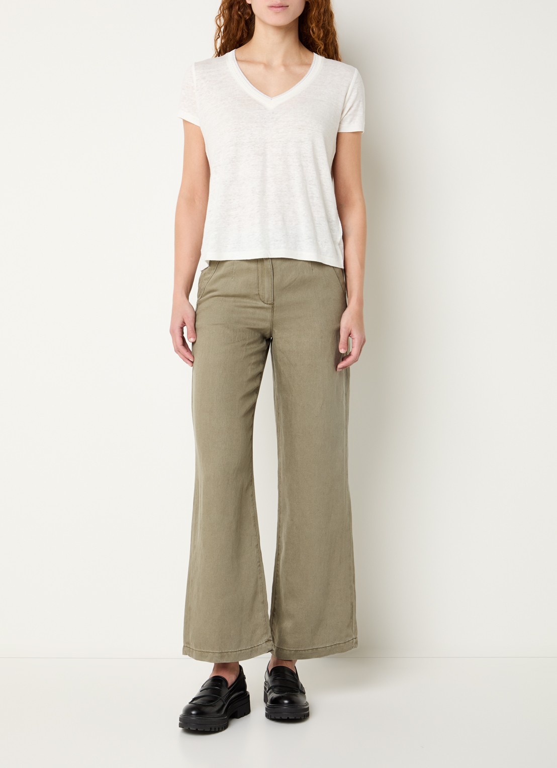 Gerard Darel Azilia high waist wide fit chino met steekzakken - voorkant 3 mosgroen