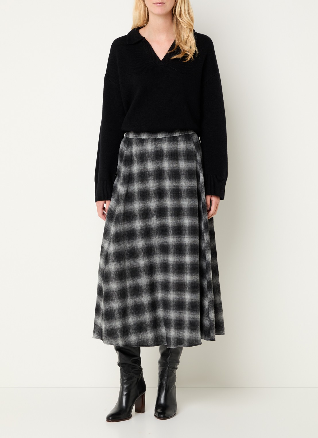 Gerard Darel Basma midi rok in scheerwolblend met ruitdessin - voorkant 2 donkergrijs
