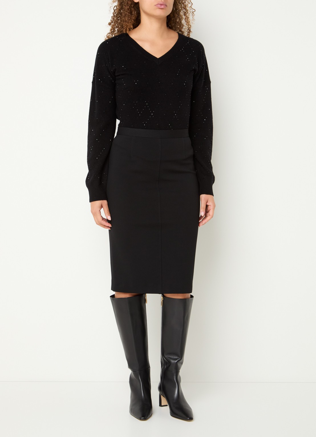 Gerard Darel Beatrice midi kokerrok met siernaad - voorkant 3 zwart