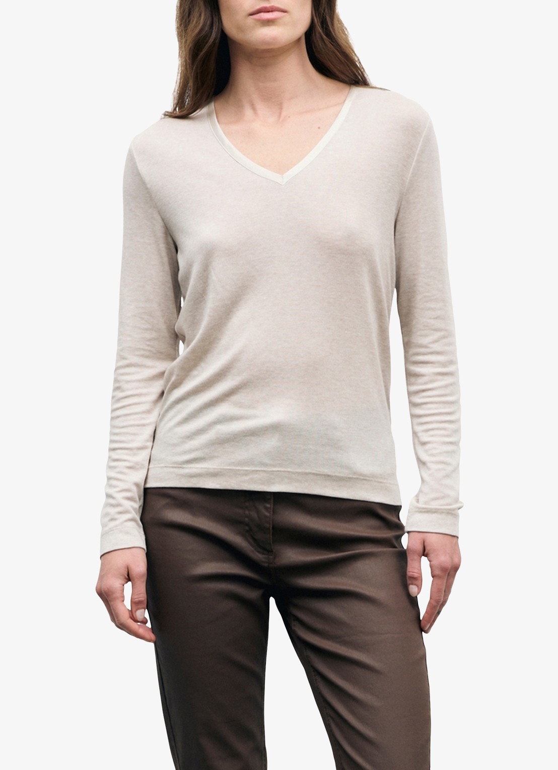 Gerard Darel Belen longsleeve in wolblend met V-hals - detail 4 beige