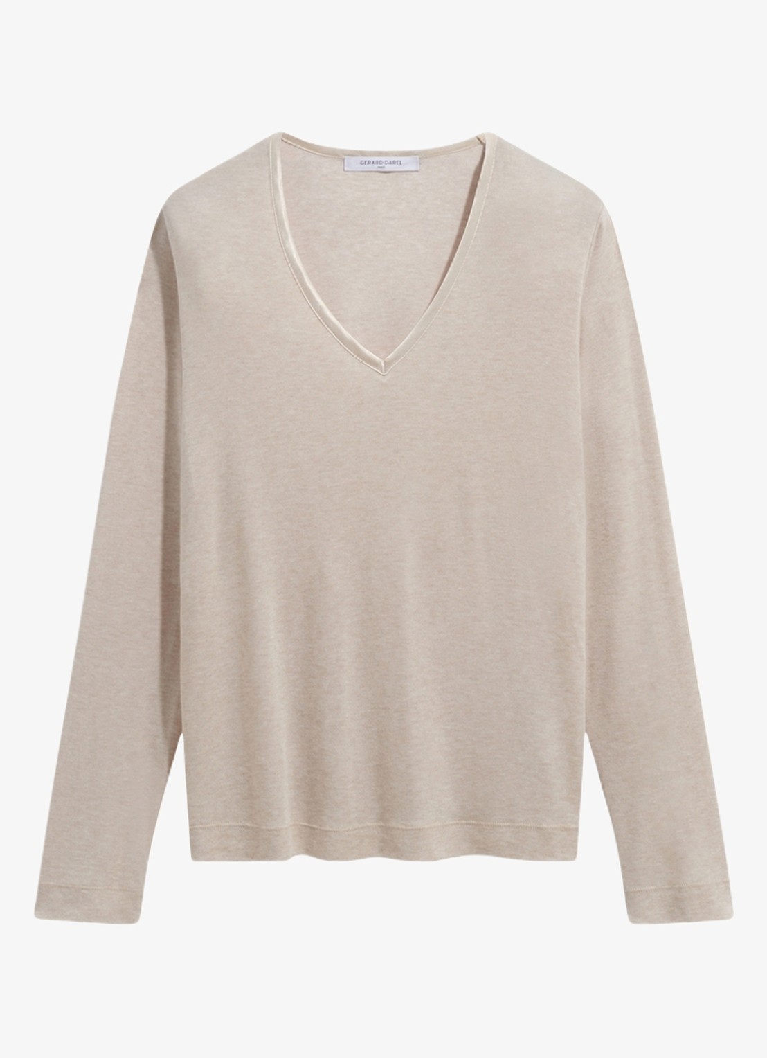 Gerard Darel Belen longsleeve in wolblend met V-hals - voorkant beige