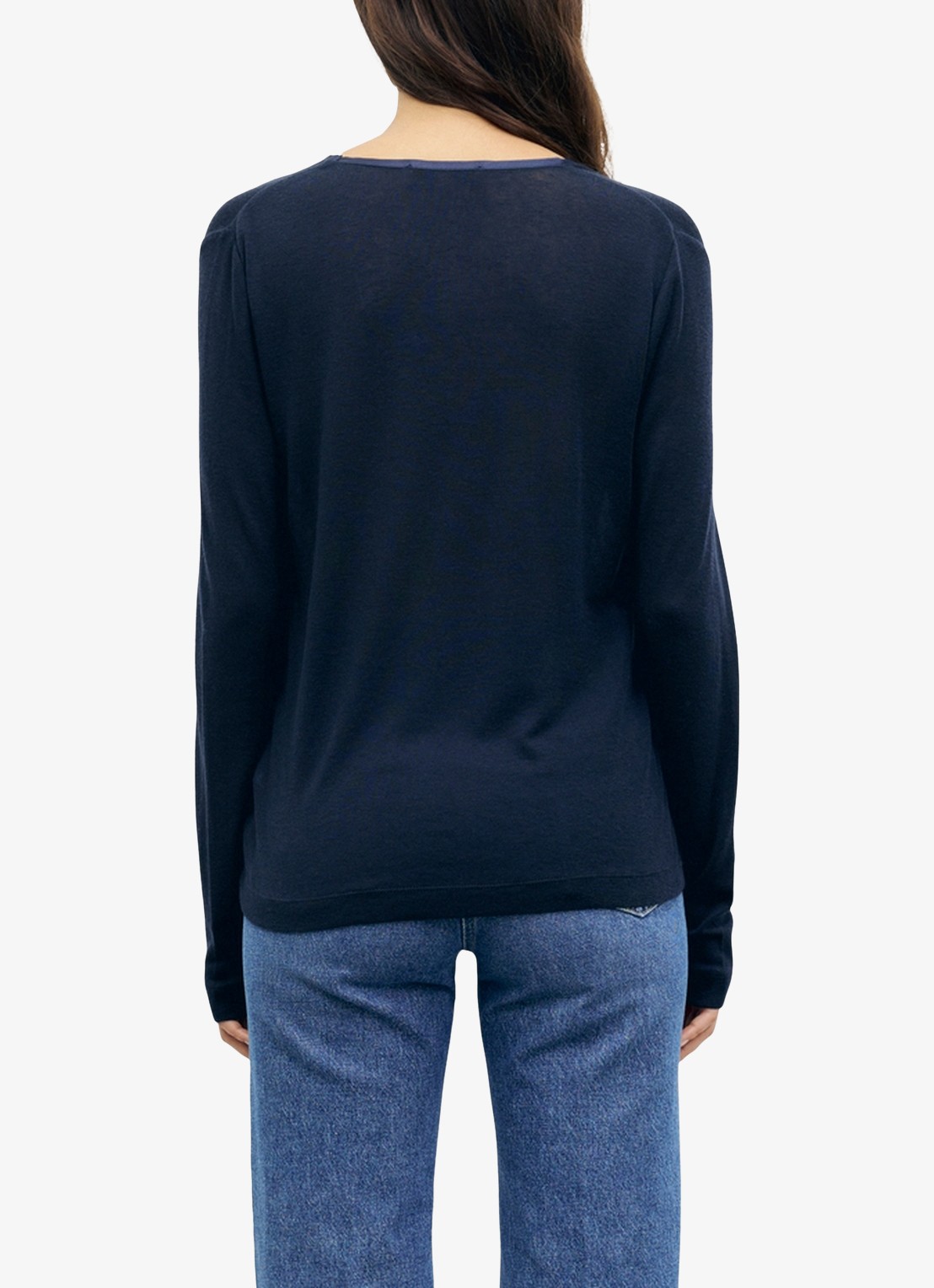 Gerard Darel Belen longsleeve in wolblend met V-hals - achterkant donkerblauw