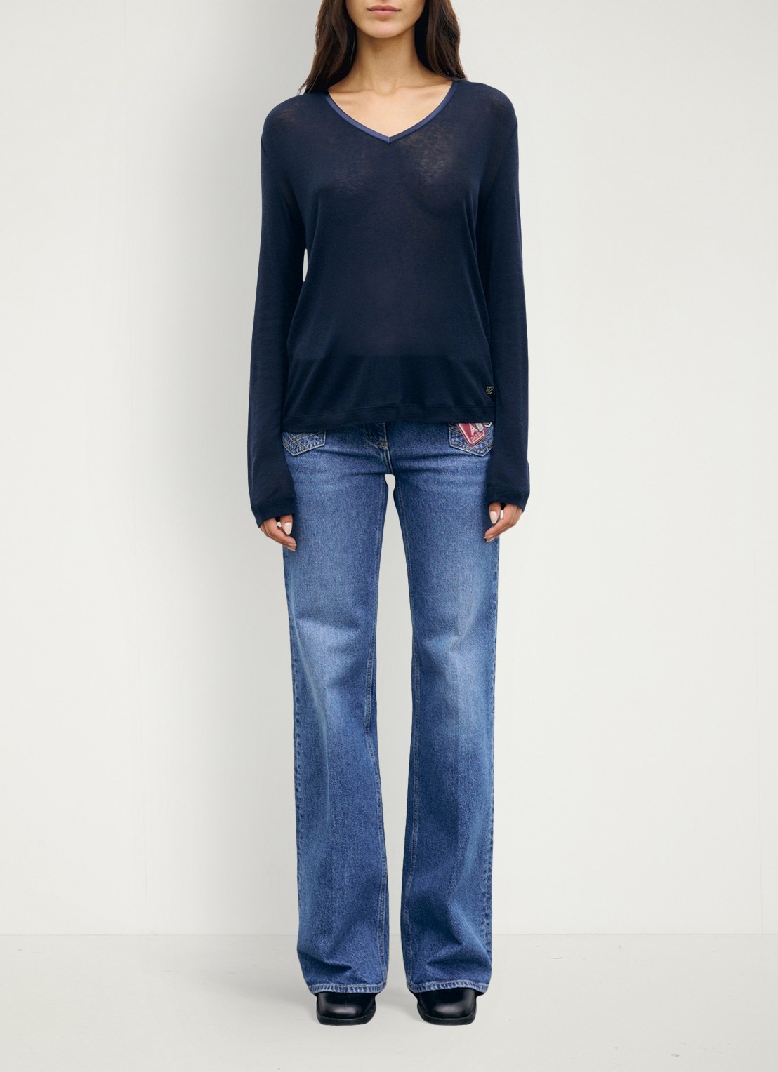 Gerard Darel Belen longsleeve in wolblend met V-hals - voorkant 4 donkerblauw