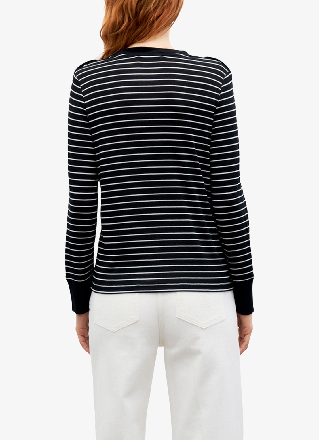 Gerard Darel Belia longsleeve in wolblend met streepprint - achterkant 3 zwart