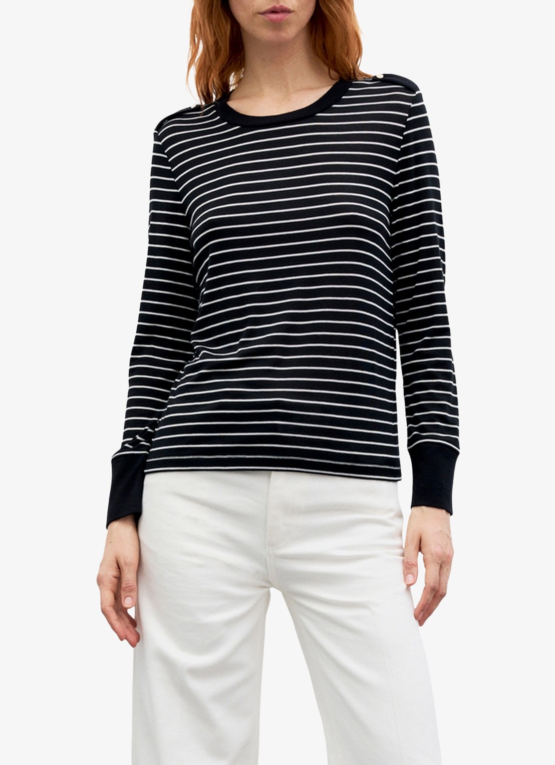 Gerard Darel Belia longsleeve in wolblend met streepprint - detail 4 zwart