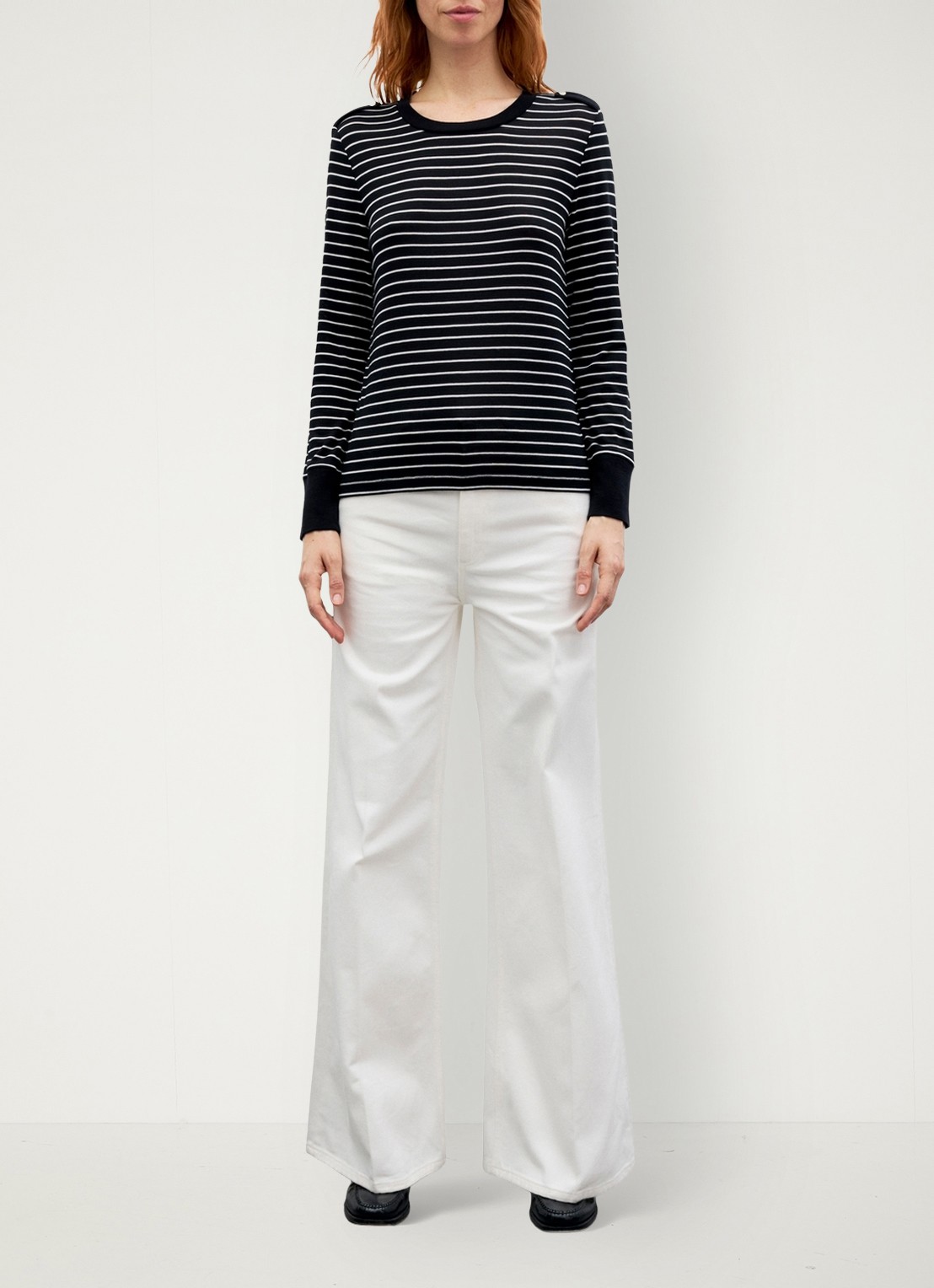 Gerard Darel Belia longsleeve in wolblend met streepprint - voorkant 2 zwart