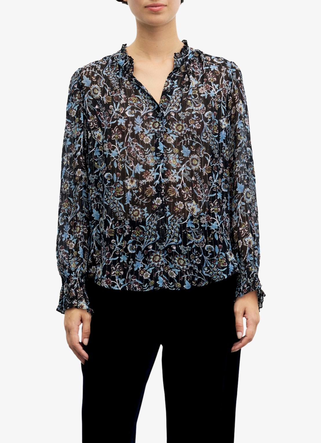 Gerard Darel Blouse in zijdeblend met bloemenprint - detail 4 zwart